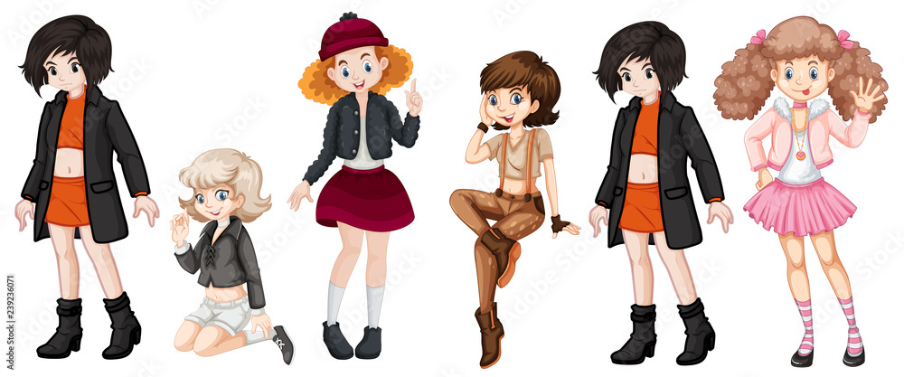 Set of female teenager character Set of female teenager character