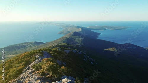 Aerial view of a group of Croatian islands from the highest point of the island Lošinj with Adriatic sea in the background.