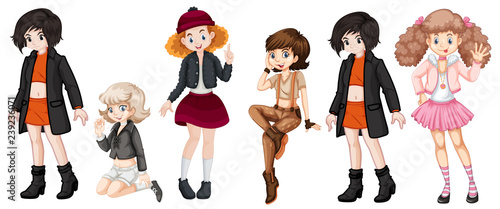 Set of female teenager character