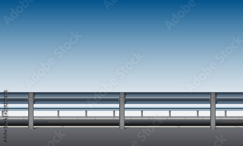 Side view of the overpass, bridge, road with a crash barrier, blue sky background, roadside, vector illustration