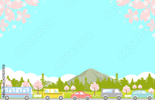 ドライブ　渋滞　春　桜