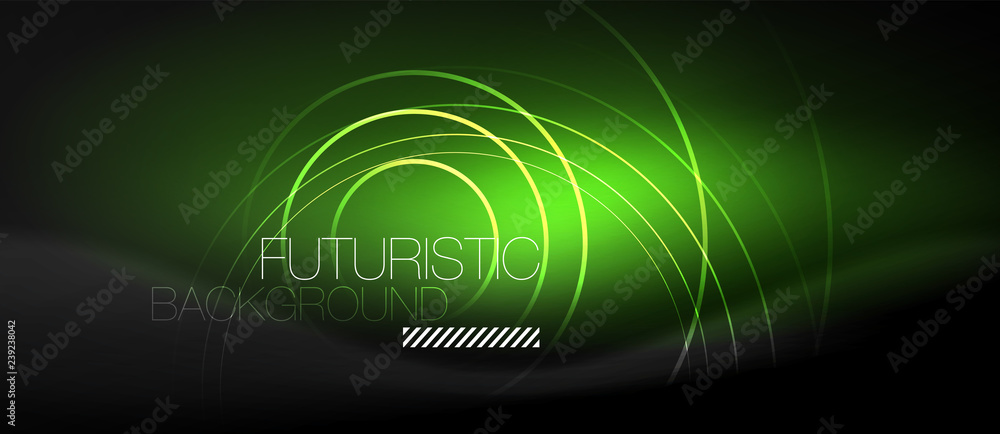 Dark abstract background with glowing neon circles Dark abstract background with glowing neon circles