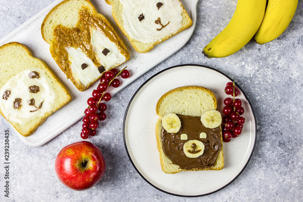 Funny animal sandwich for kids shaped cute bear, panda, fox, rabbit