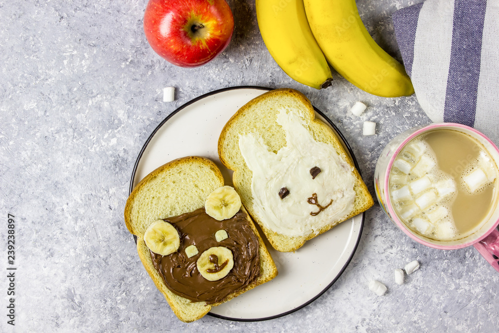 Funny animal sandwich for kids shaped cute bear and rabbit
