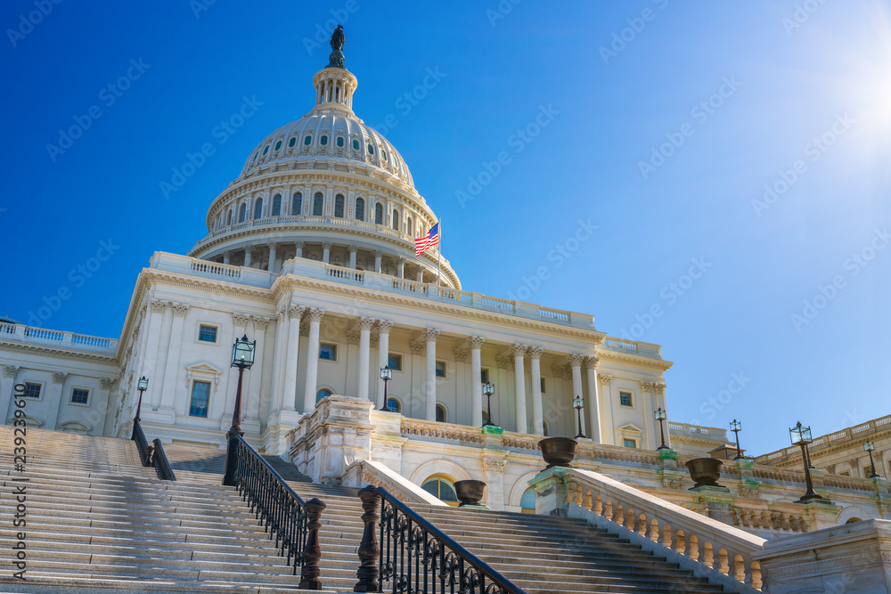 US Capitol over blue sky