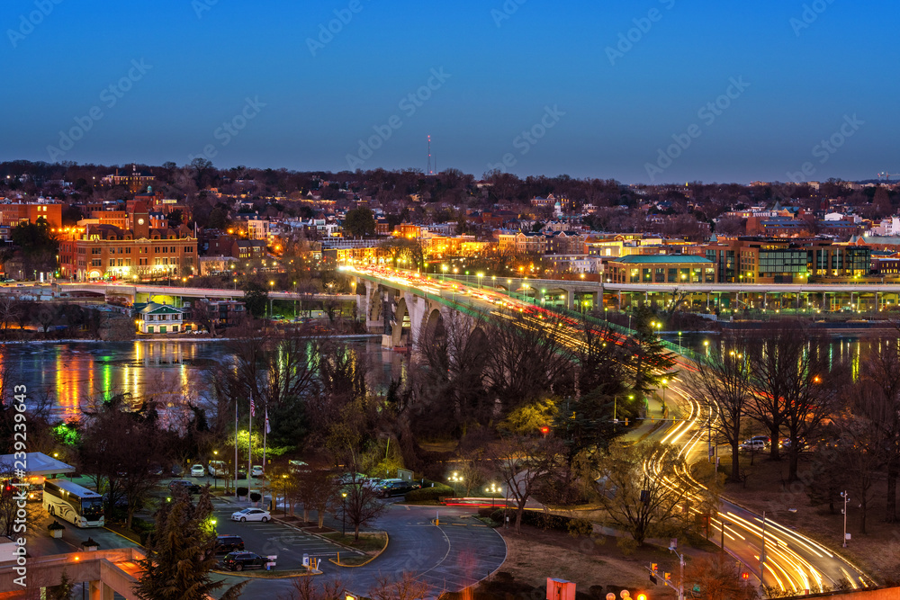 View on Key bridge at dawn, Washington DC, USA