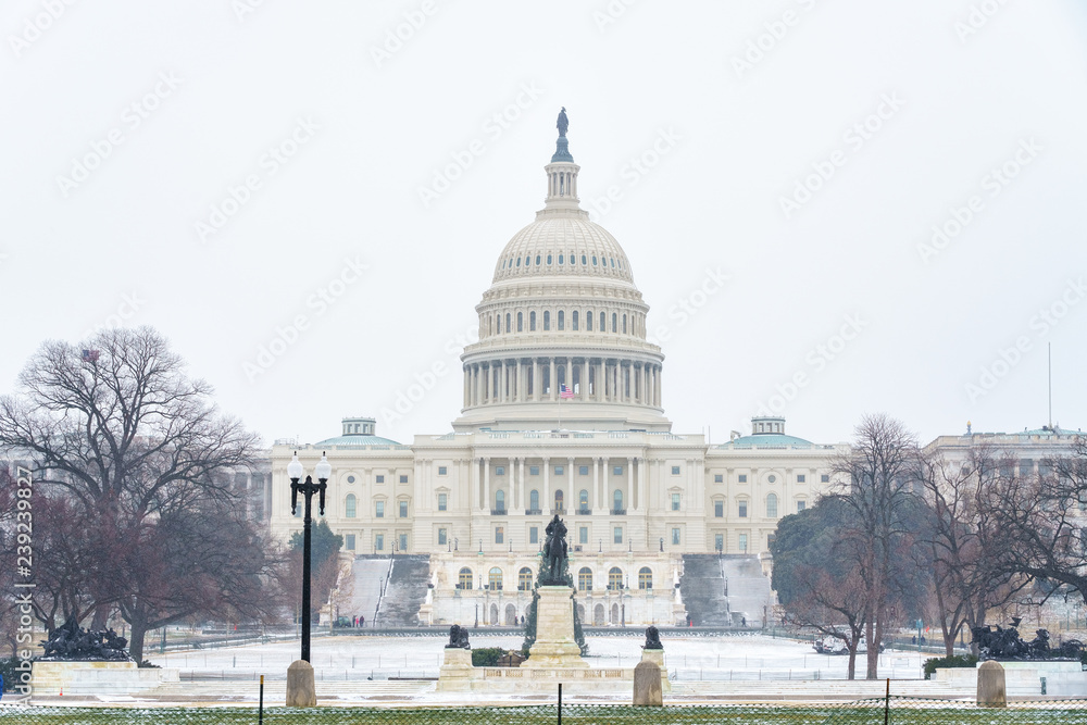 Fototapeta premium Winter Washington DC: US Capitol at snowy day