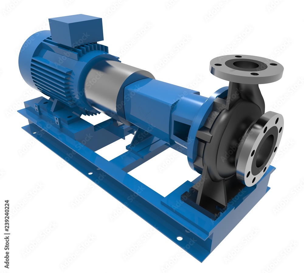 Electric water pump 3d illustration isolated on the white background Electric water pump 3d illustration isolated on the white background