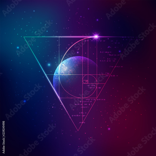 concept of applied astronomy, graphic of golden ratio with outer space background
