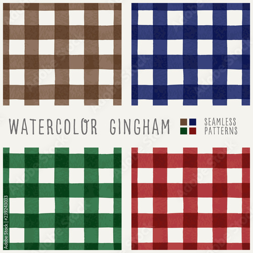 set of 4 color watercolor gingham, seamless vector pattern