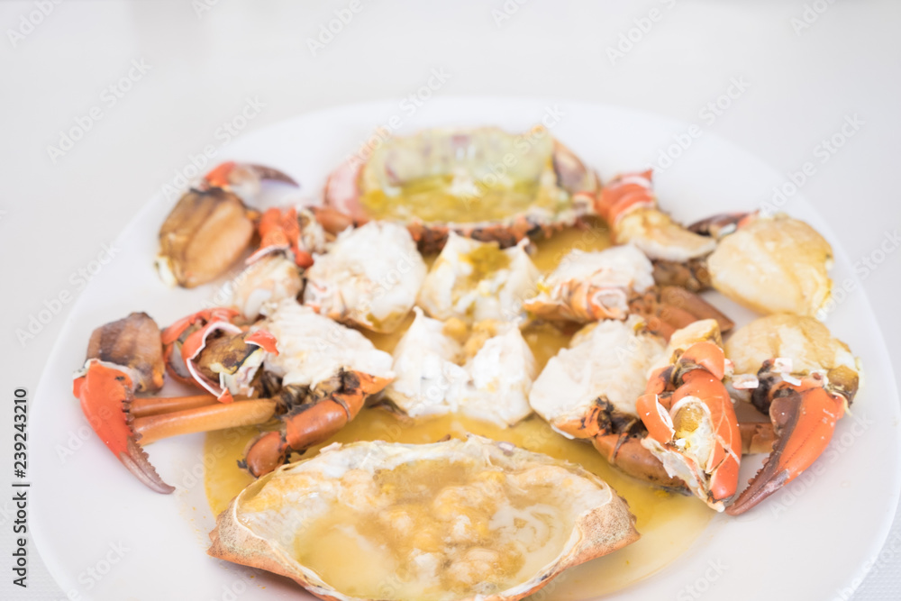 Grilled Thai Sea Crab Styling Dish Top View Flat Lay Grilled Thai Sea Crab Styling Dish Top View Flat Lay