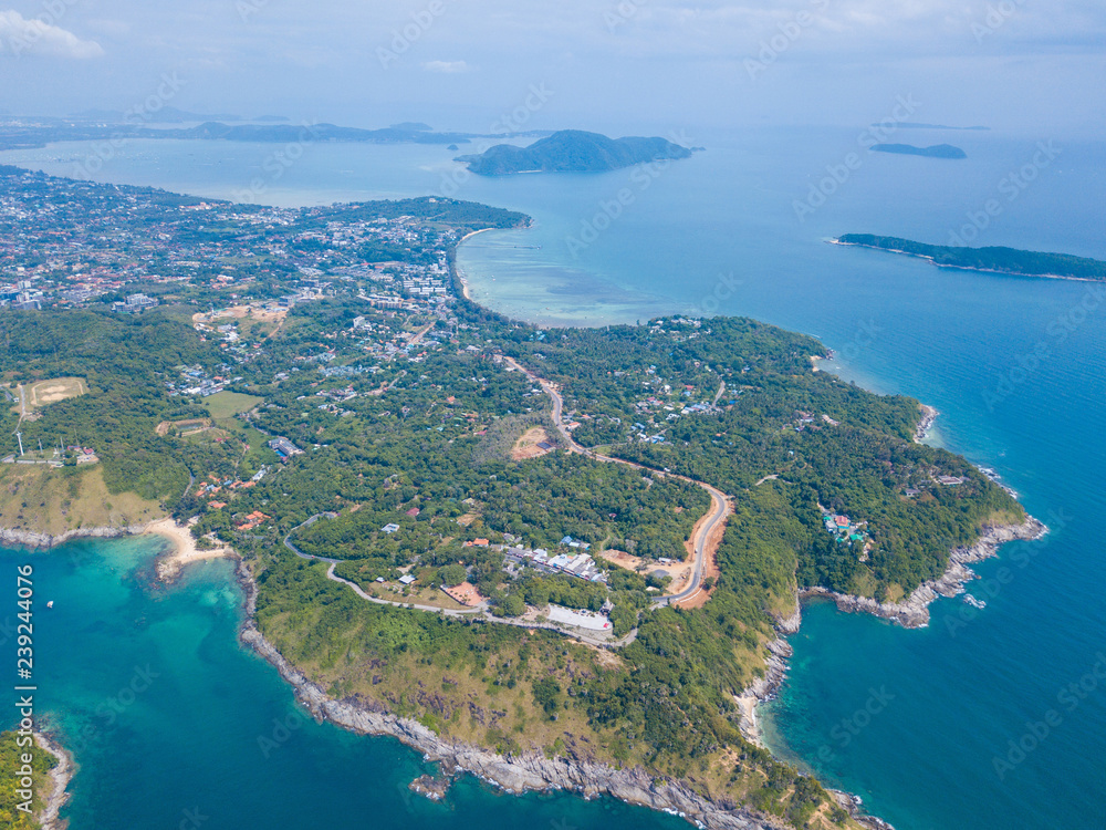 Aerial view of Promthep cape famous landmark of Phuket
