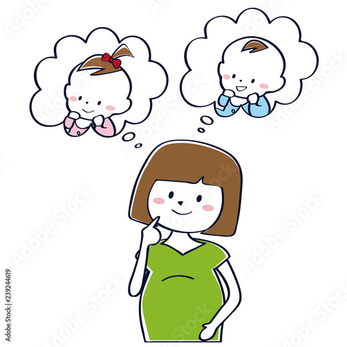 かわいい妊婦 おかっぱ　赤ちゃんの性別を楽しみにする