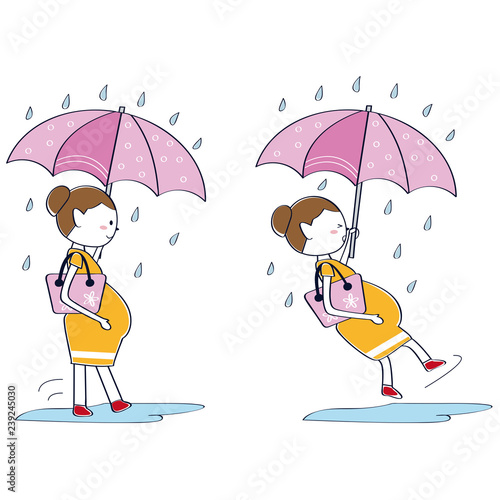 かわいい妊婦　危ないシーン　雨の日すべって転ぶので危ない