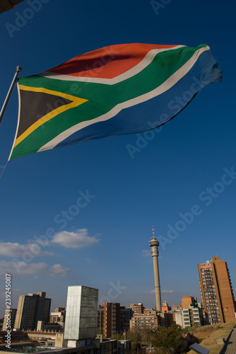 South African flag in Johannesburg, South Africa