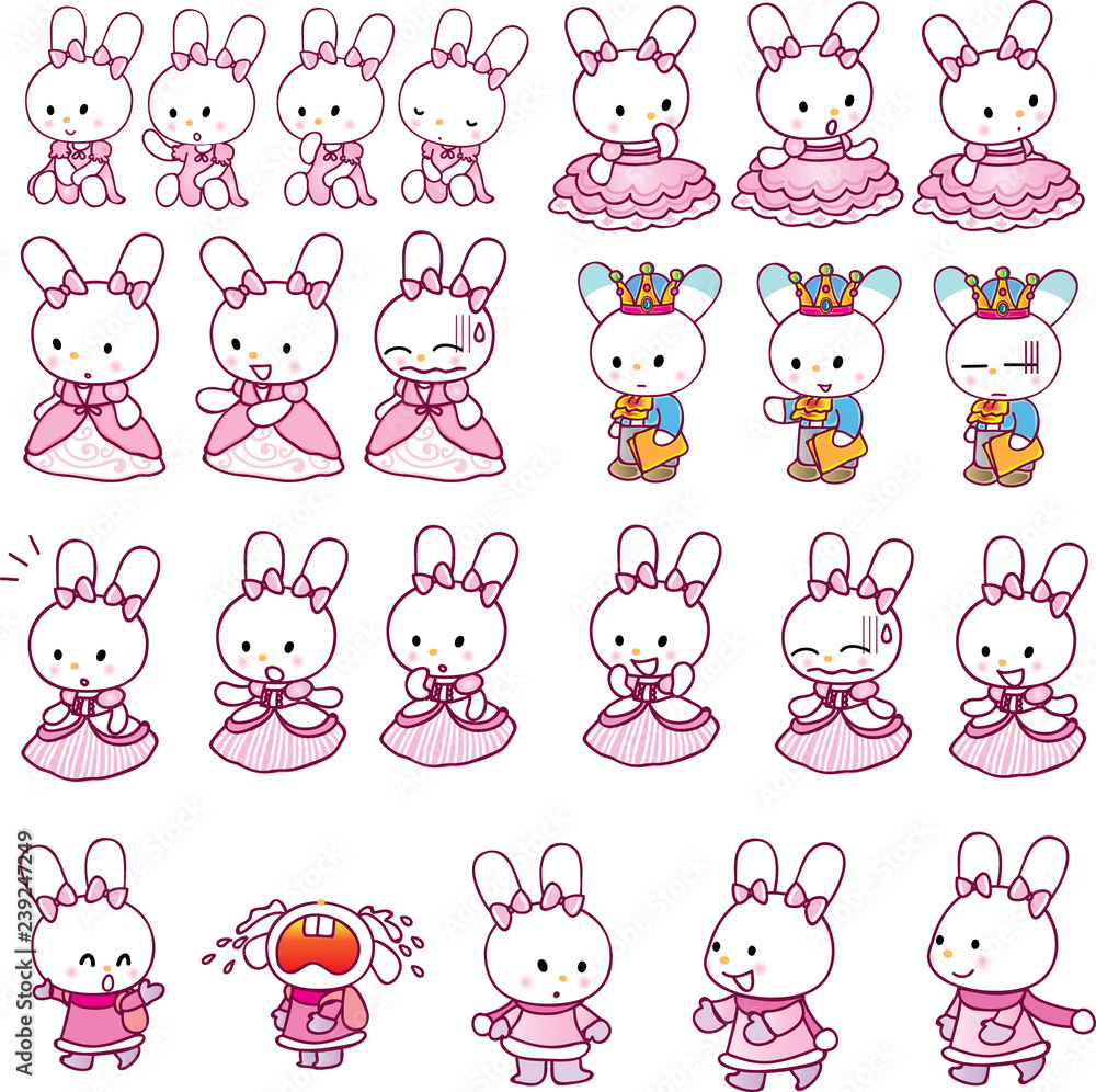 rabbit cartoon vector set
