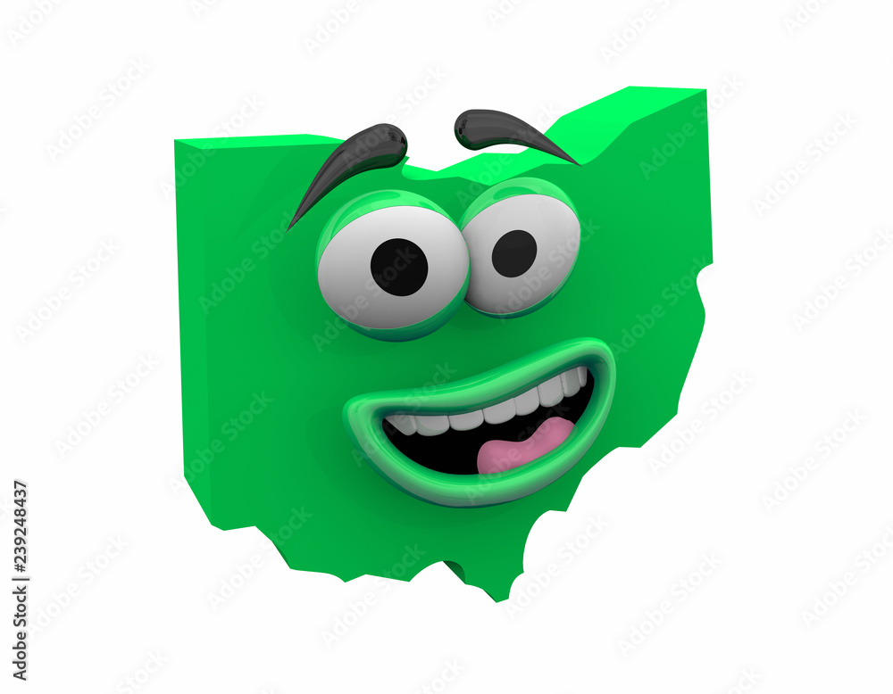 Ohio State Map Eyes Mouth Funny Cartoon Face 3d Illustration Stock