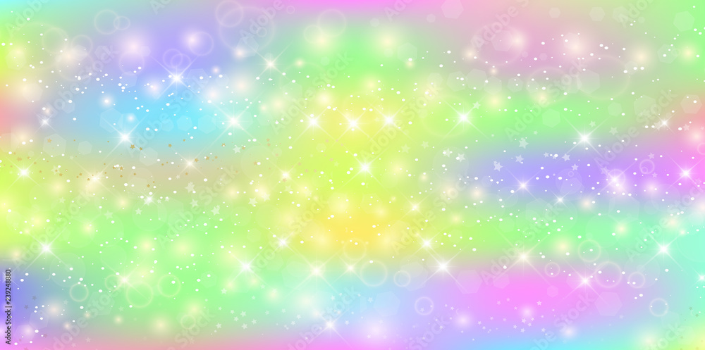 Unicorn rectangle background with rainbow mesh. Kawaii universe banner in princess colors. Unicorn rectangle background with rainbow mesh. Kawaii universe banner in princess colors.