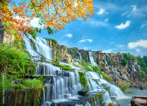 Dekoracja na wymiar mystical-waterfall-with-foreground-is-autumn-leaves-in-the-da-lat-plateau-vietnam-this-is-known-as-the-first-southeast-asian-waterfall-in-the-wild-attracted-many-tourists-to-visit
