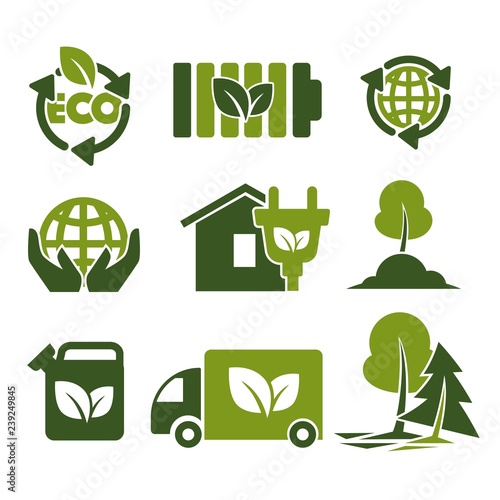 Eco green isolated icons reusing reducing and recycling saving ecology