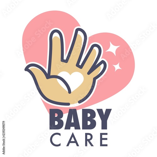 Baby care service isolated icon with heart and human palm