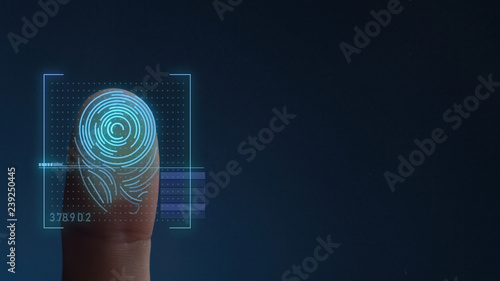 Finger Print Biometric Scanning Identification System. Copy Space photo