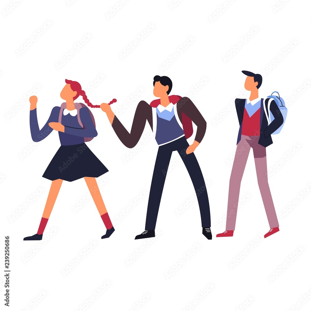 Obraz premium Boys teasing girl at school humiliation and bullying isolated icon