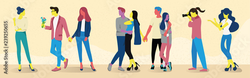 Isolated Modern Young People relationships vector collection on warm background