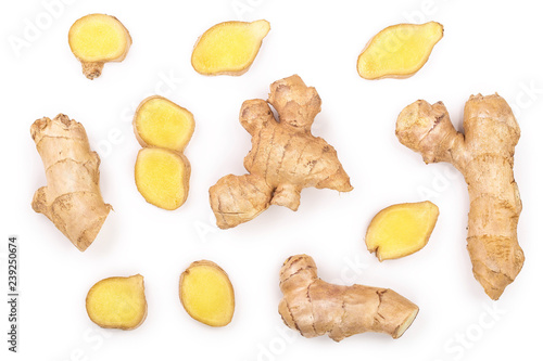 Fotografie, Tablou fresh Ginger root and slice isolated on white background