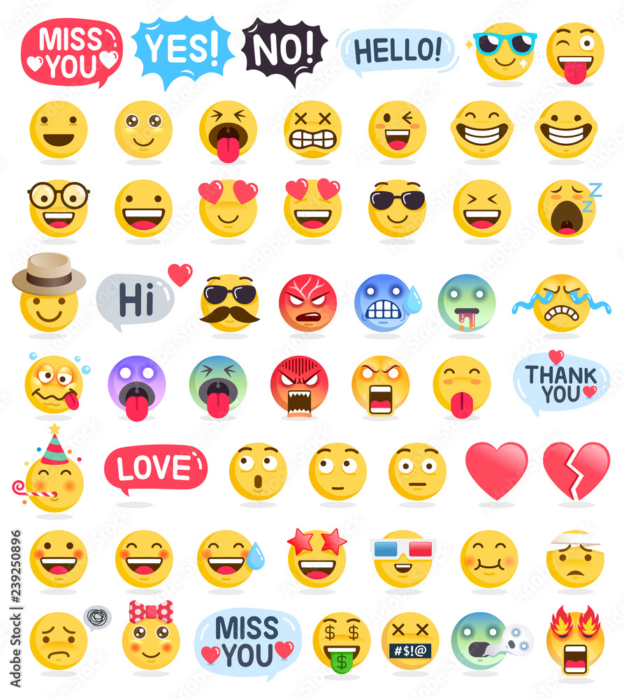 Emoji emoticons symbols icons set. Vector Illustrations Emoji emoticons symbols icons set. Vector Illustrations