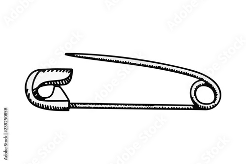 Clothes Safety Pin Hand Drawn vector illustration on white background