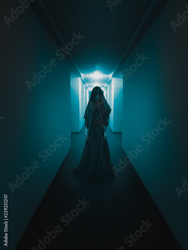 scary ghost lurking in a hallway / high contrast image photo