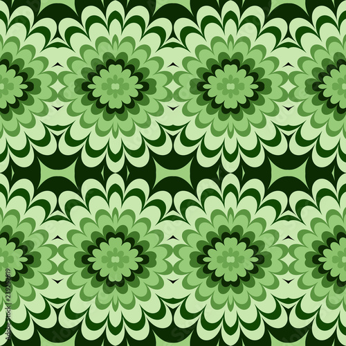 Seamless striped floral pattern from green geometrical abstract ornaments on a dark background. Vector illustration can be used for textiles  wallpaper and wrapping paper