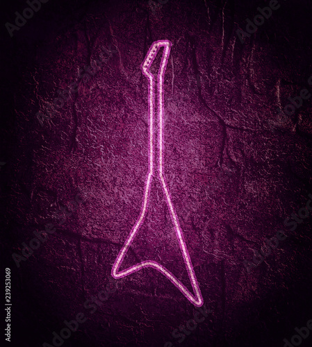 Guitar symbol in thin line style. Element for design. Neon bulb shine