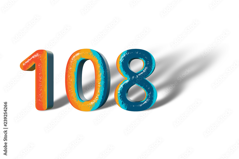 3D Number 108 one hundred eight lively colours 3D Number 108 one hundred eight lively colours