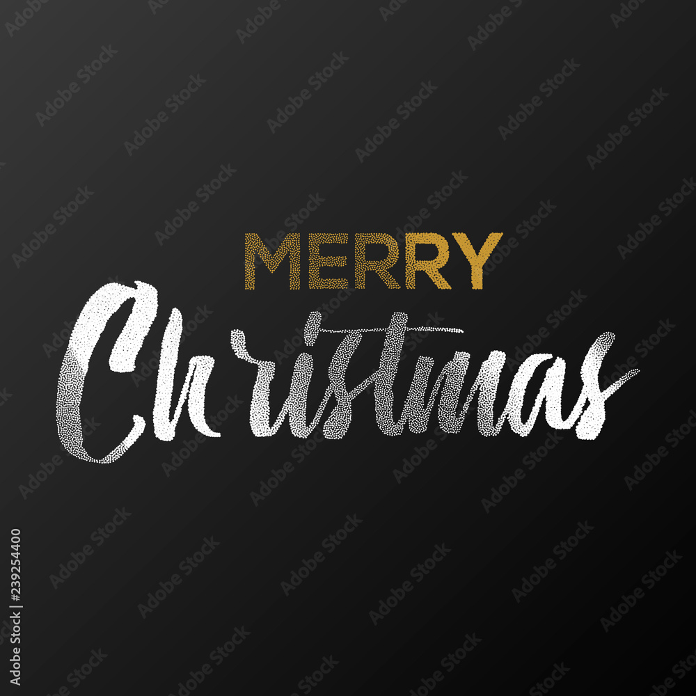 Obraz premium Merry Christmas card with handwritten text. Vector.