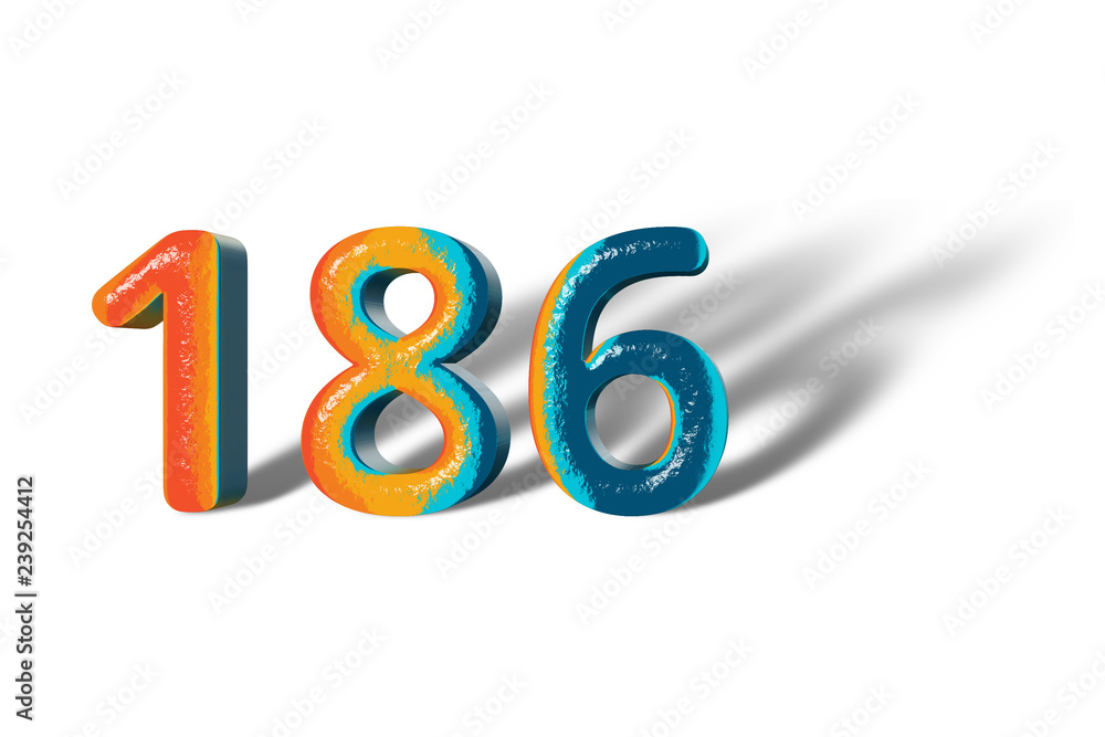 3D Number 186 one hundred eighty six lively colours 3D Number 186 one hundred eighty six lively colours