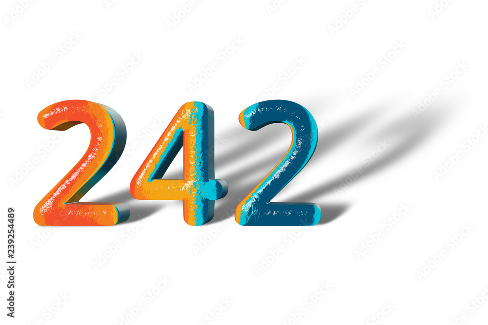 3D Number 242 two hundred forty two lively colours