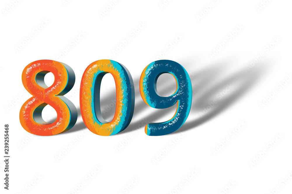 3D Number 809 eight hundred nine lively colours