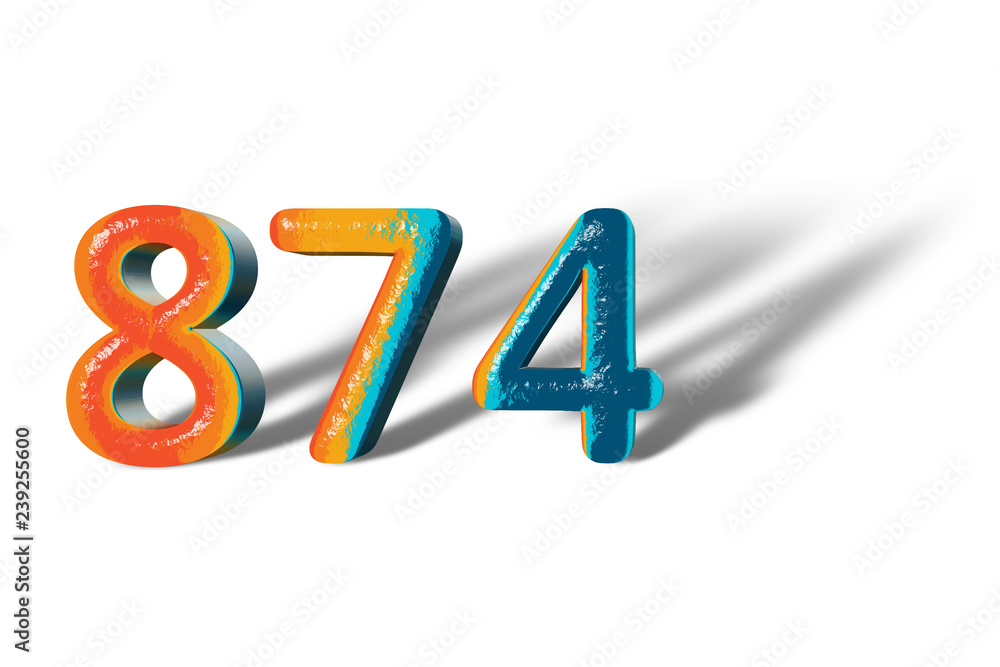 3D Number 874 eight hundred seventy four lively colours