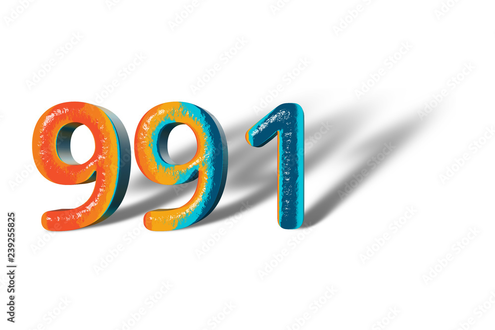 3D Number 991 nine hundred ninety one lively colours 3D Number 991 nine hundred ninety one lively colours