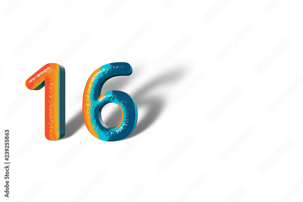 3D Number 16 sixteen lively colours 3D Number 16 sixteen lively colours