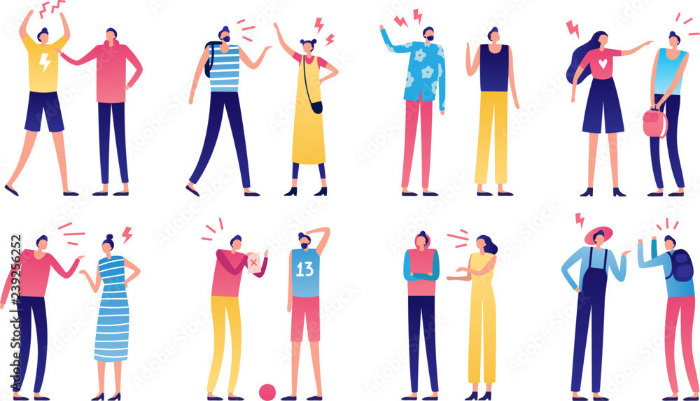 Quarreled couple. Couples of angry people, relationship disagree Quarreled couple. Couples of angry people, relationship disagree