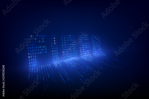 Firber optic technology background. Digital data as digits connected each other and form symbol Firber on blue background. New generation internet networks. vector illustration