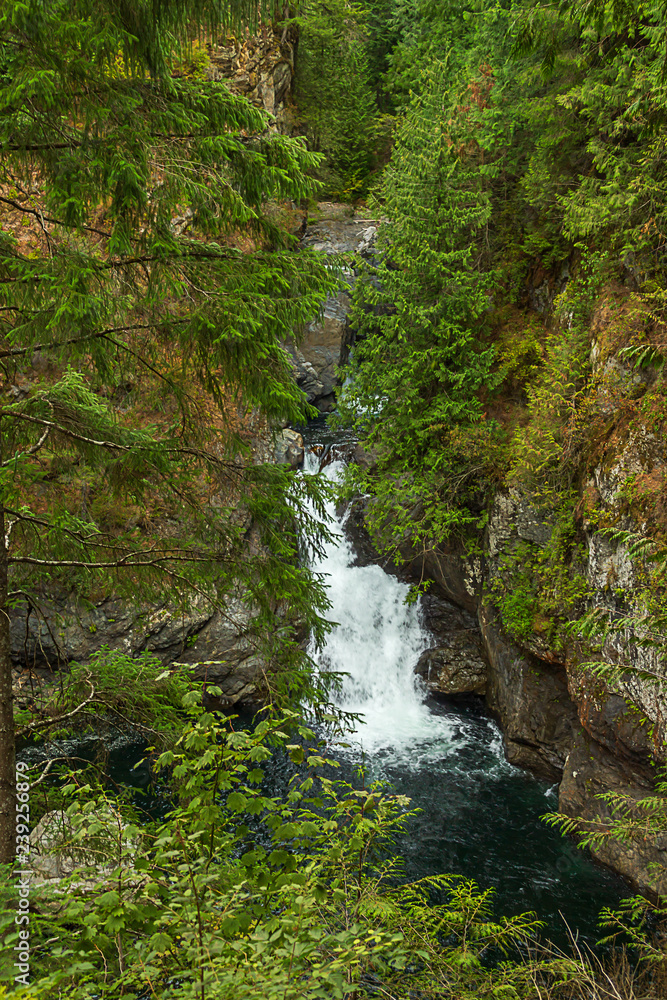 deepblue pool and green forest with waterfalling