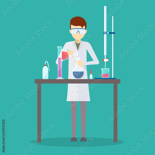Vector design of scientist in his chemistry lab.