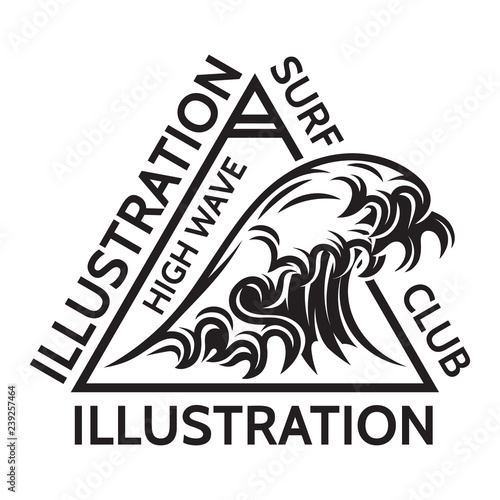 Vector monochrome pattern on the theme of water wave and surfing