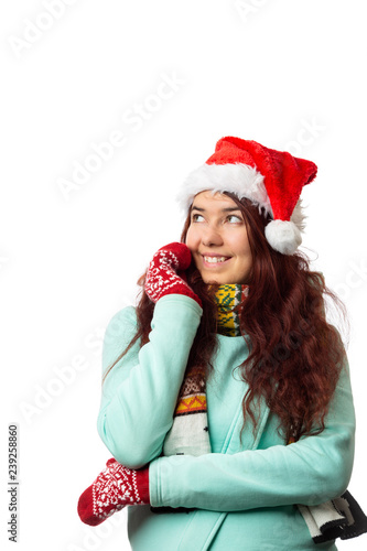 Photo of brunette in Santa s cap