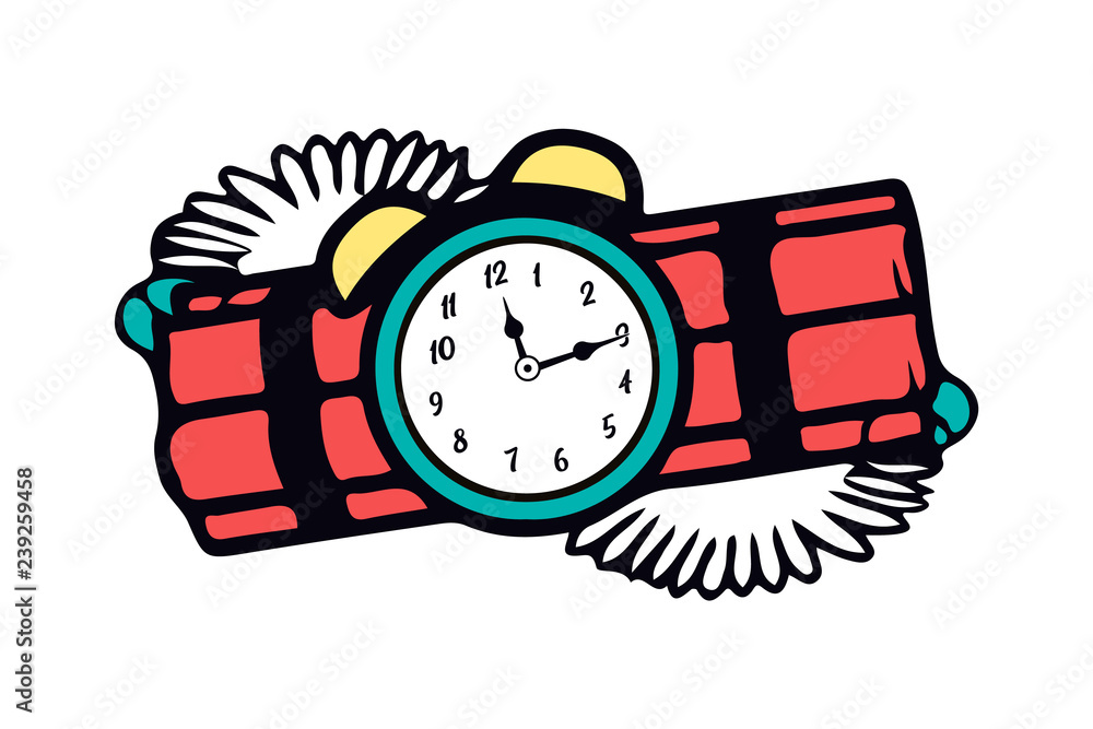 Cartoon dangerous ignited red dynamite with old clock timer. The symbol of  the destruction and terror. Vector Illustration EPS10 on white background.  Stock Vector | Adobe Stock