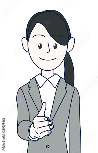 握手を求める若い女性ビジネスマン上半身